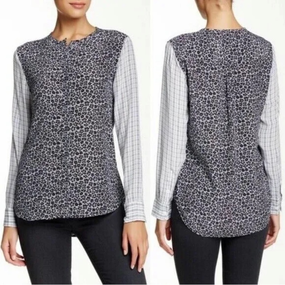 EQUIPMENT FEMME 100% SILK LYNN BLACK WHITE CONTRAST BUTTON DOWN SHIRT